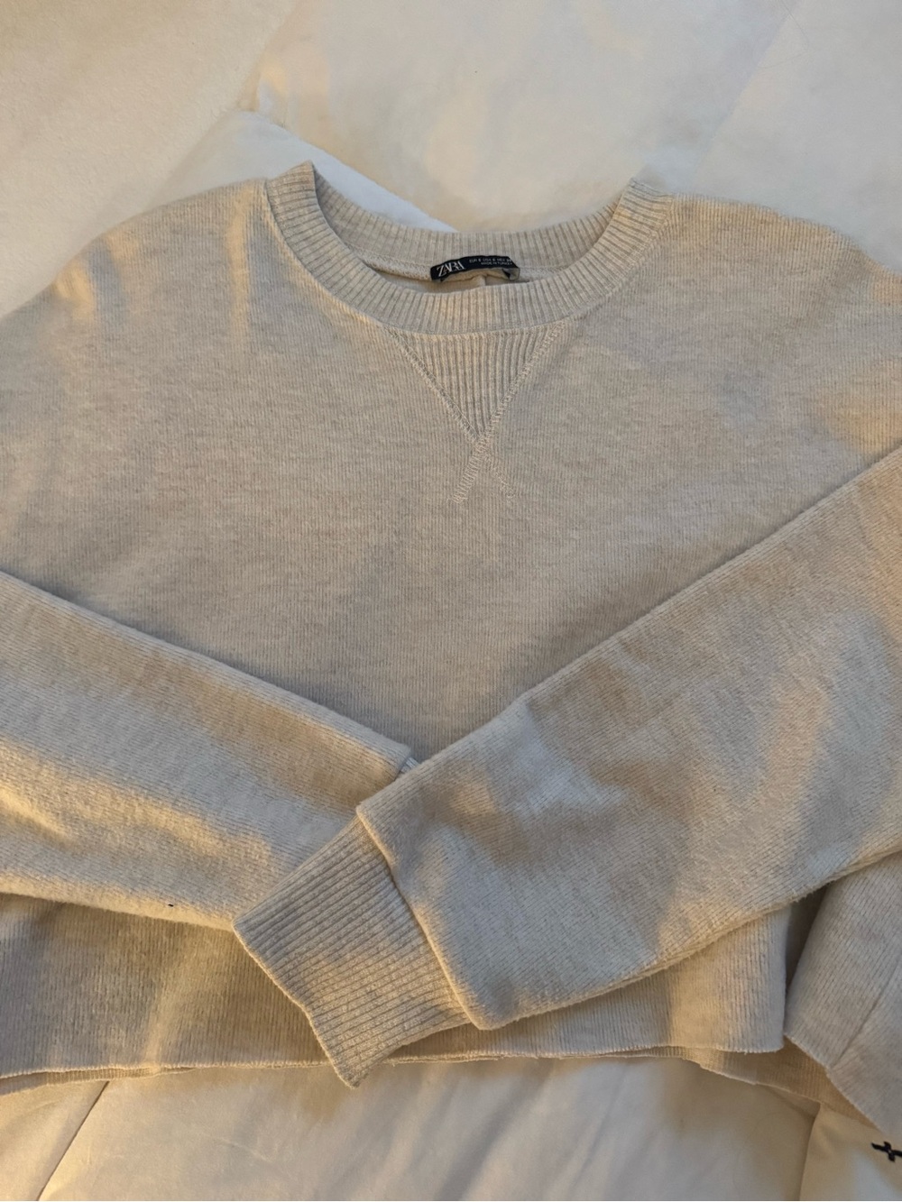 Zara Womens Crewneck Sweater in Light Beige- S